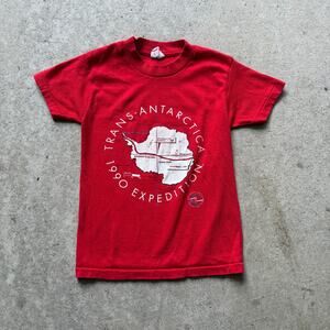 Youth Kids Vintage 1990 Trans-Antartica Expedition Red Tee Shirt Sz Small TNF